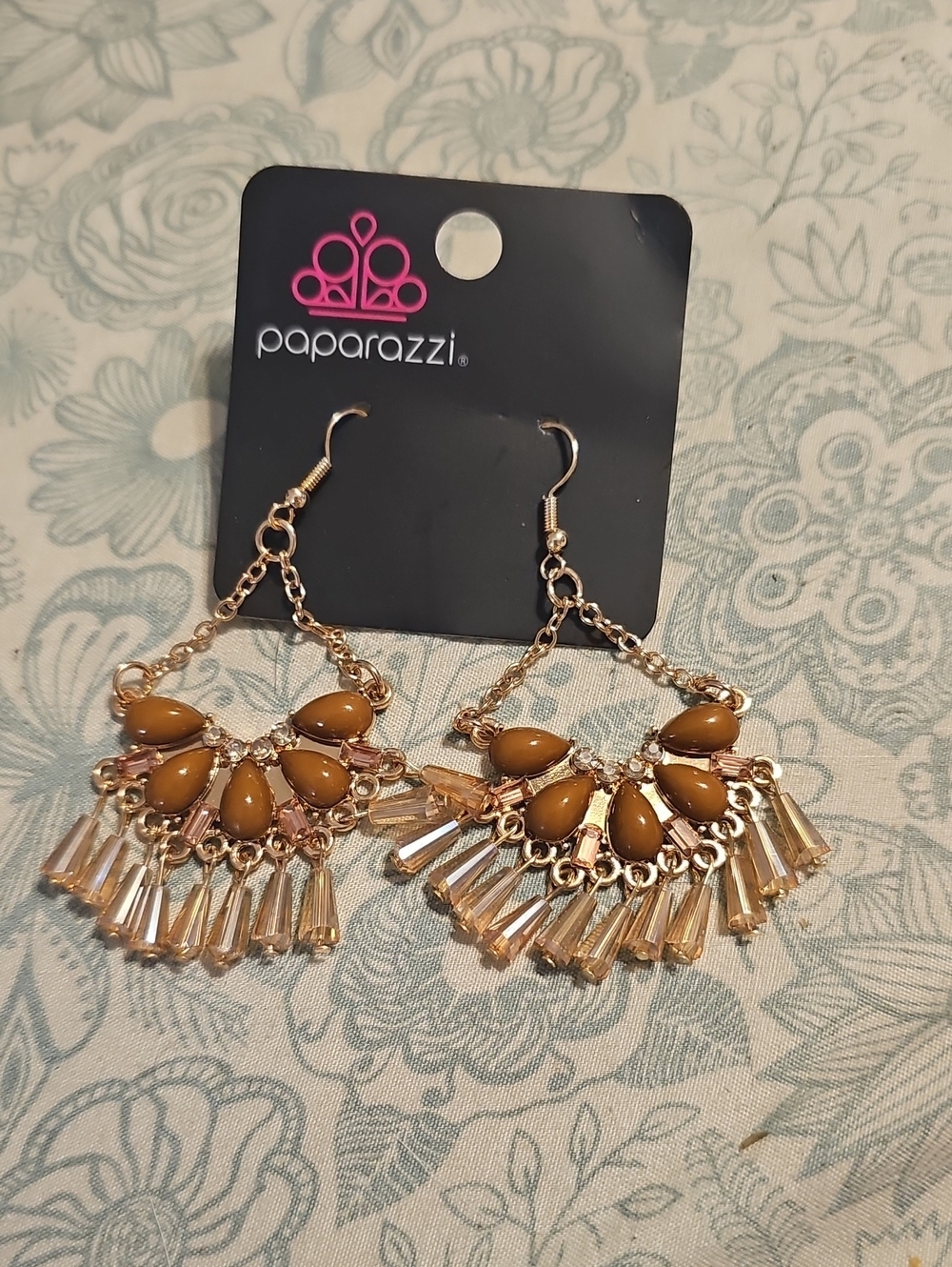 Paparazzi Gold-Tone Amber Teardrop Fringe Dangle Earrings